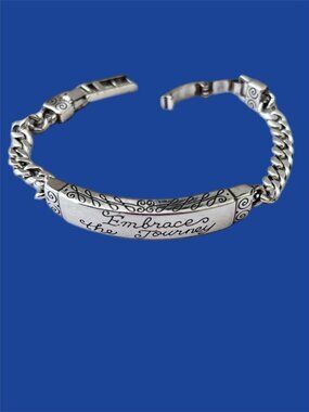 Brighton Link Bracelet “Embrace the Journey” Etched Silver Tone ID Link Chain